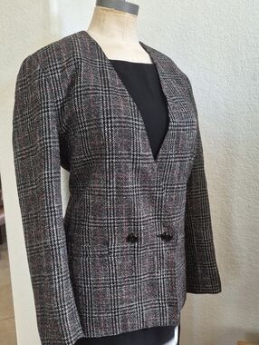 Suits,LTD. Vtg. 31% Wool blend Multicolor Hoodstooth Double Breasted blazer Sz10